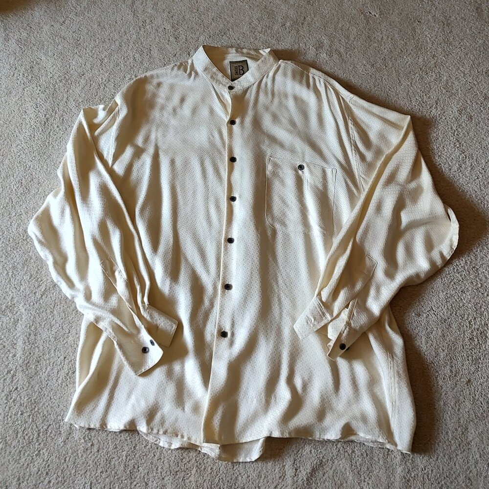 Bruno B Beige 100% Textured Silk Button Down Long Sleeve Shirt L